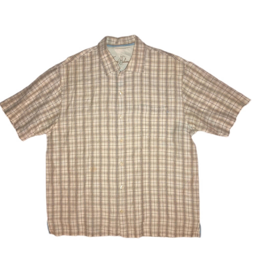 Tommy Bahama Short Sleeve Beige Plaid Size L